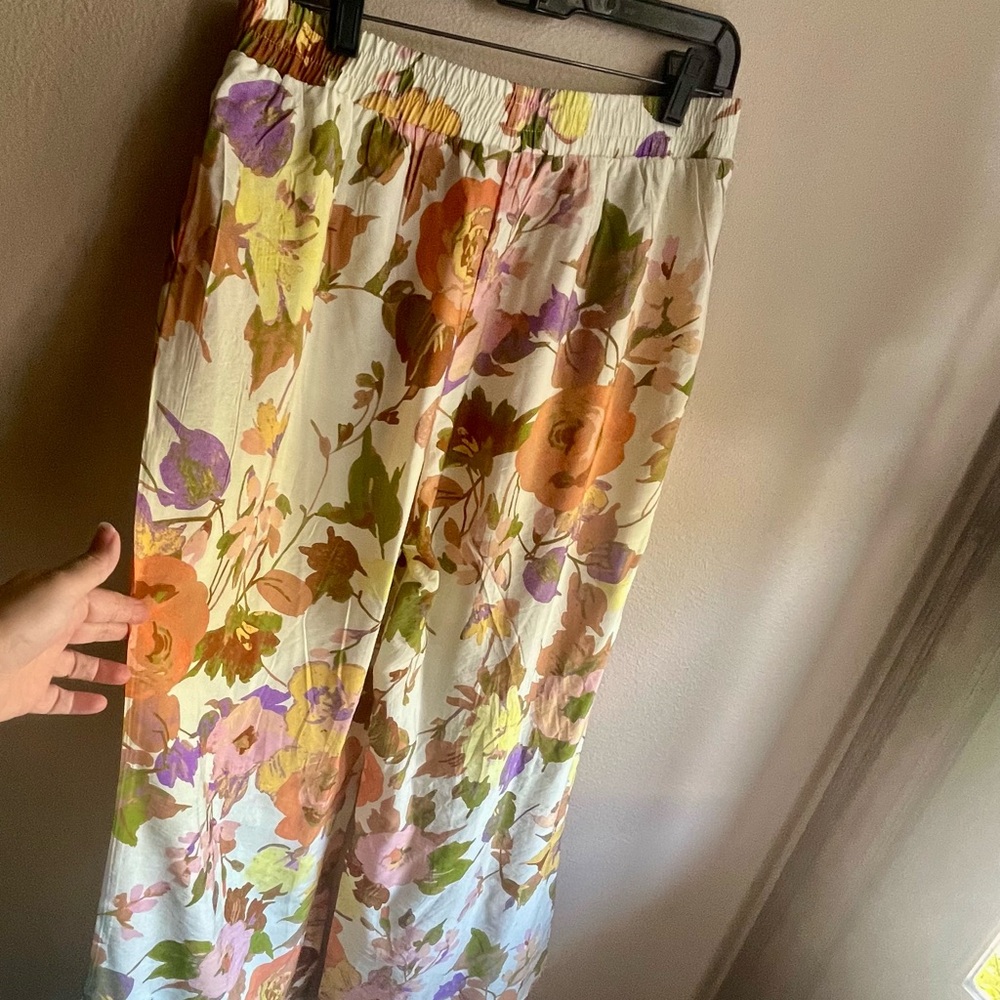 Floral Wide Leg Pants in Orange and Purple